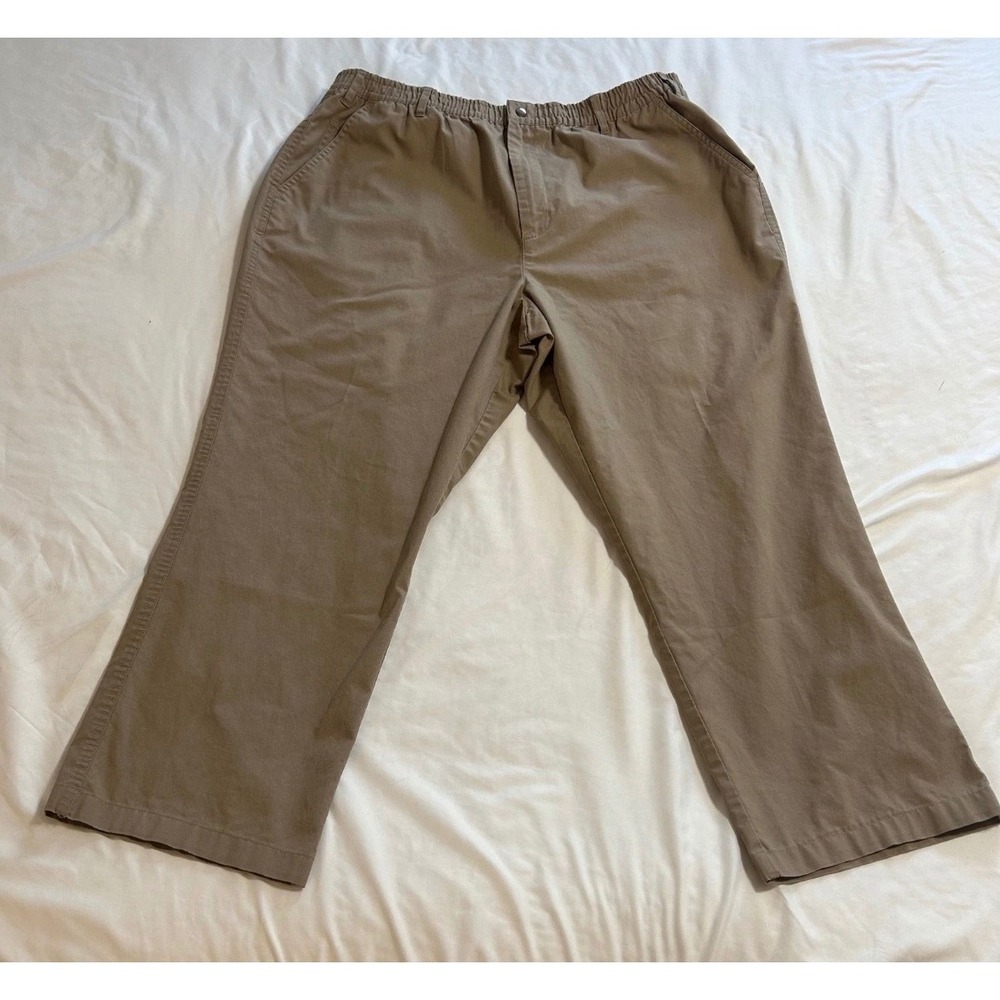Haband Casual Joe Mens 44M Khaki Elastic Waist Twill Pants Tan OB0411689 44x27